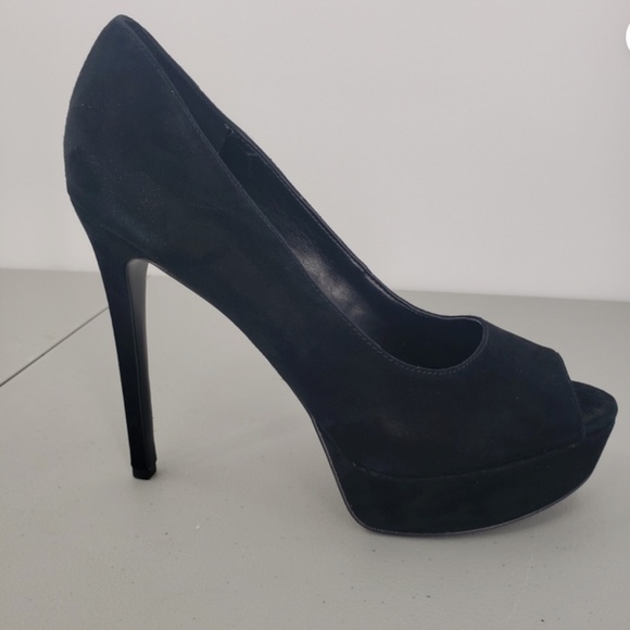Guess CACEI Pump Womens 9.5M Black Suede Stiletto Slip On High Heels Peep Toe - Picture 3 of 16